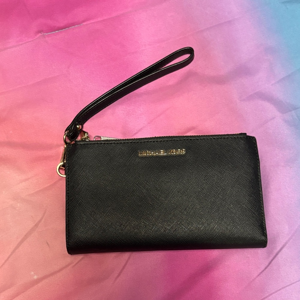 Michael Kors Black Wristlet with Gold Accents